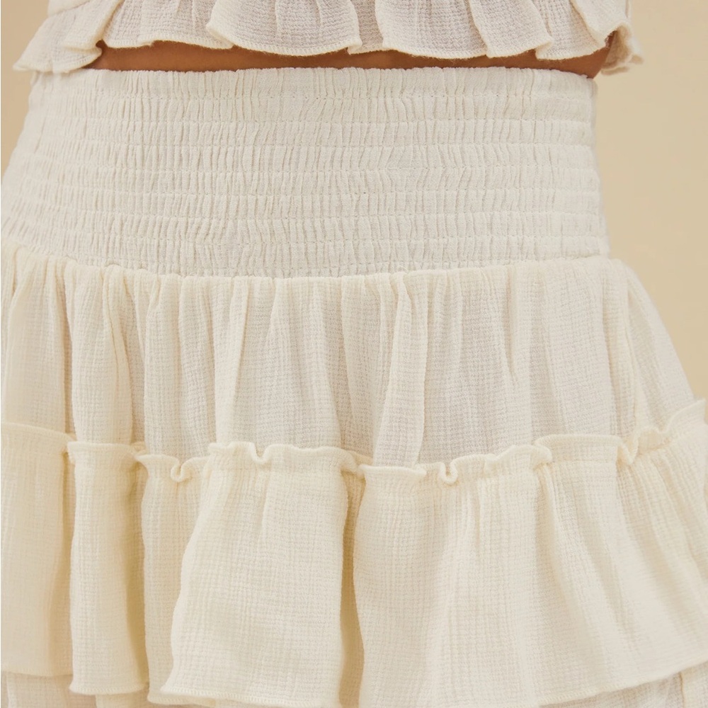 Rachel Parcell Smocked Ruffle Mini Skirt Size XL Pebble NWT - Picture 4 of 6